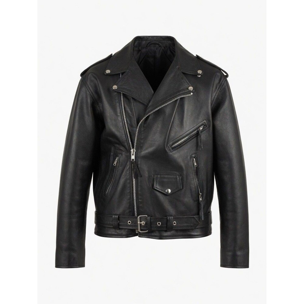 Vintage Genuine Leather Motorcycle Jacket Mens Large Black Biker Coat *READ*